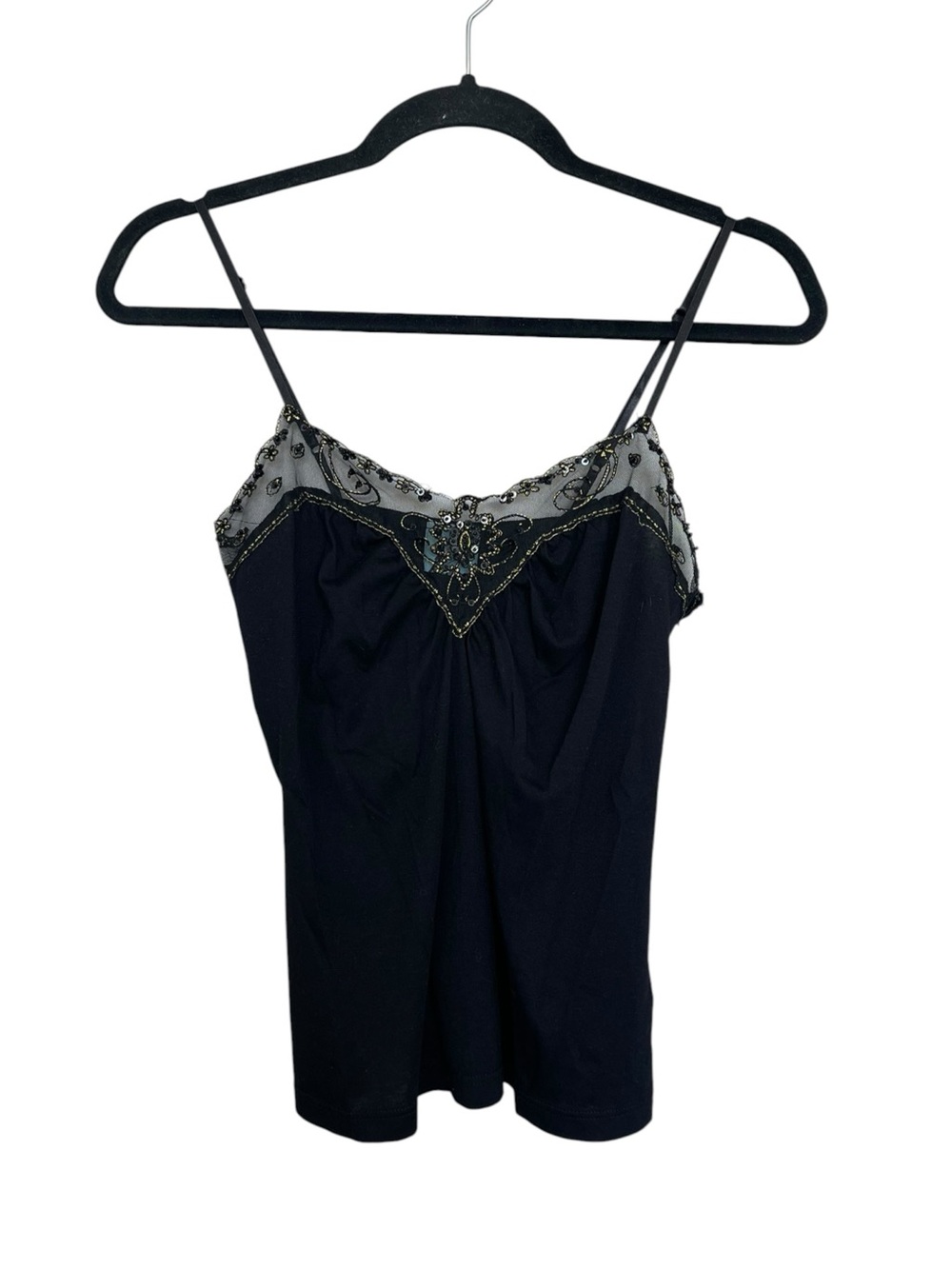 Y2K Embellished Black Spaghetti Strap Tank Top